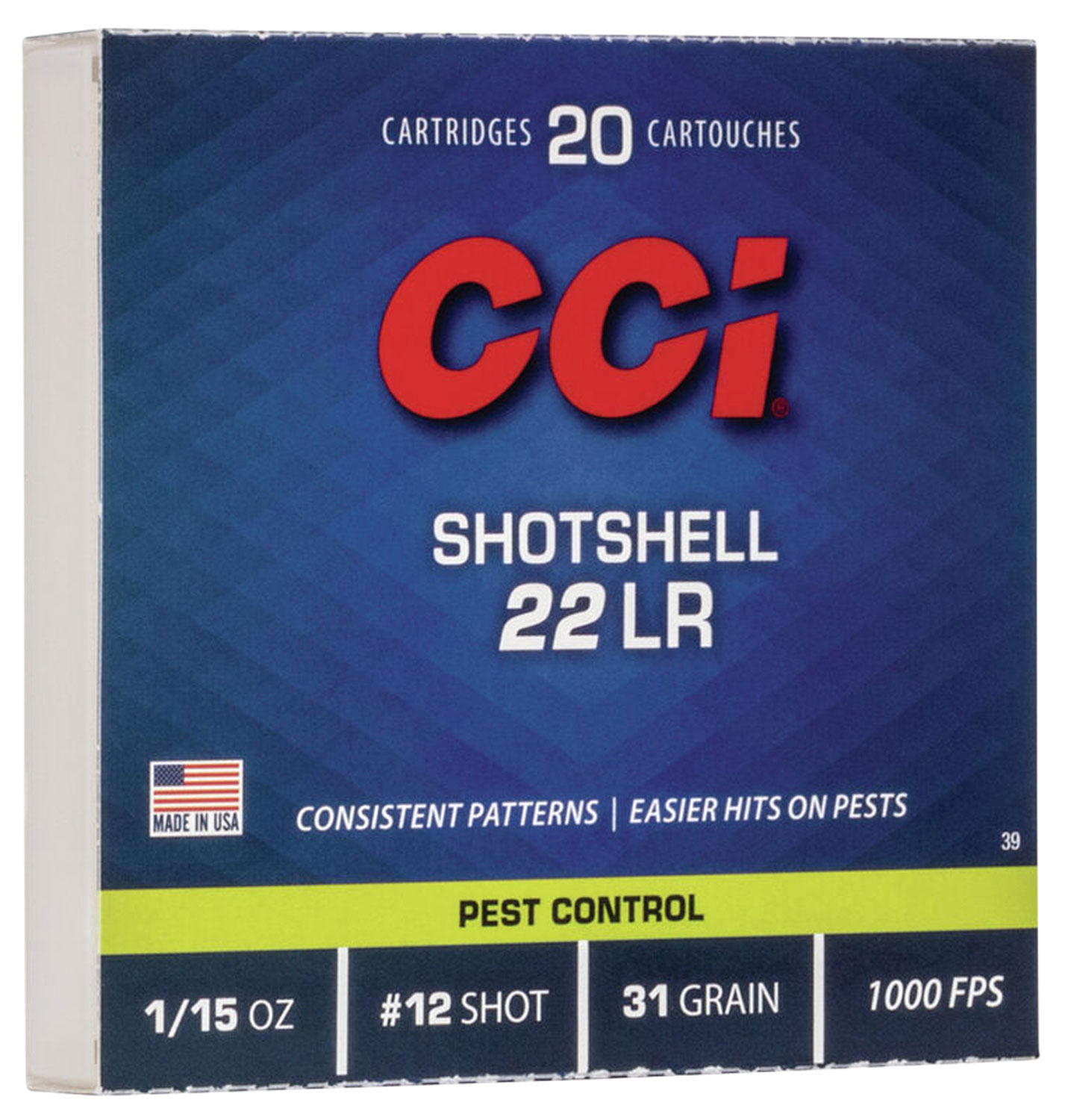 (image for) CCI 0039 Rimfire Shotshell 22 LR 31 gr #12 Shot - 20 Rounds - Click Image to Close