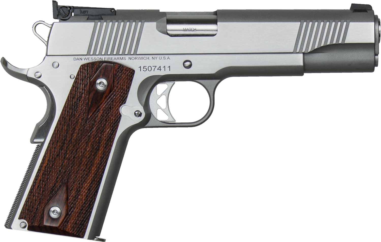 (image for) Dan Wesson 01900 Pointman Seven *CA Compliant 45 ACP 8+1 5" Stainless Steel Barrel, Brushed Stainless Steel Serrated Slide, Frame w/Beavertail, Wood Grip - Click Image to Close