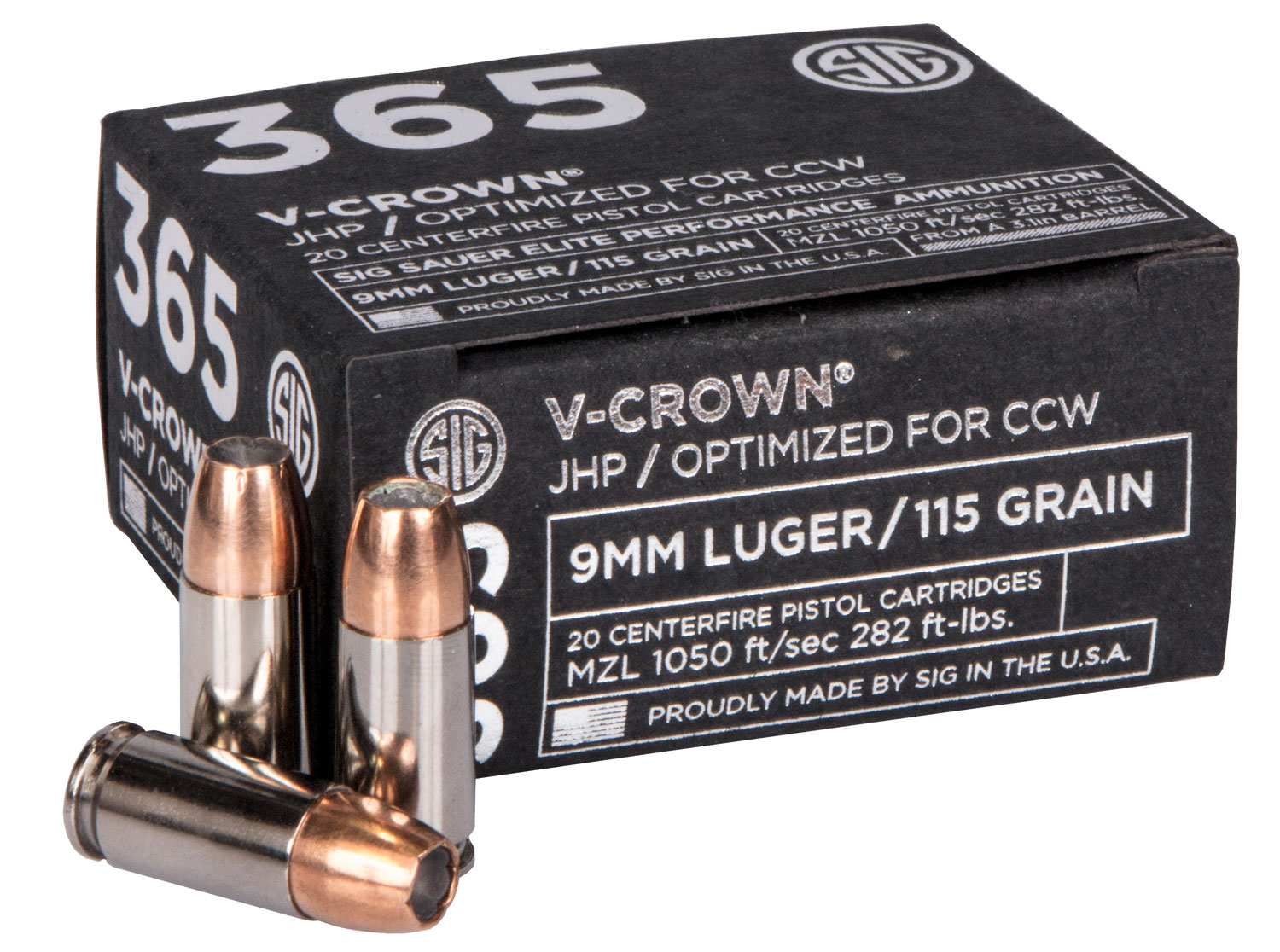 (image for) Sig Sauer E9MMA136520 Elite V-Crown 9mm 115 gr JHP - 20 Rounds