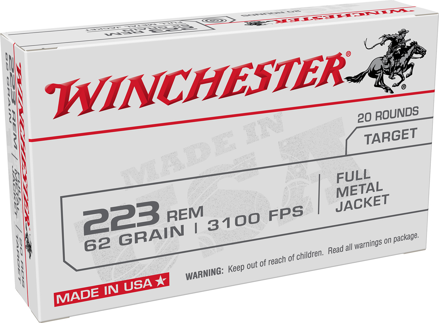 (image for) Winchester W223FMJ62 USA Target 223 Rem 62 gr FMJ - 20 Rounds - Click Image to Close