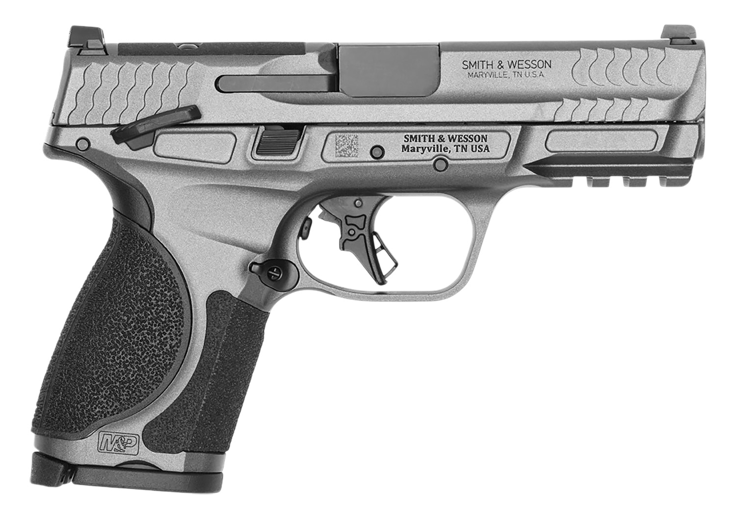 (image for) Smith & Wesson 14279 M&P M2.0 Metal *CA Compact 9mm 10+1 4" Black Armornite Barrel, Tungsten Gray Cerakote SS Optic Cut/Serrated Slide & Aluminum w/Rail, Palmswell, Grip