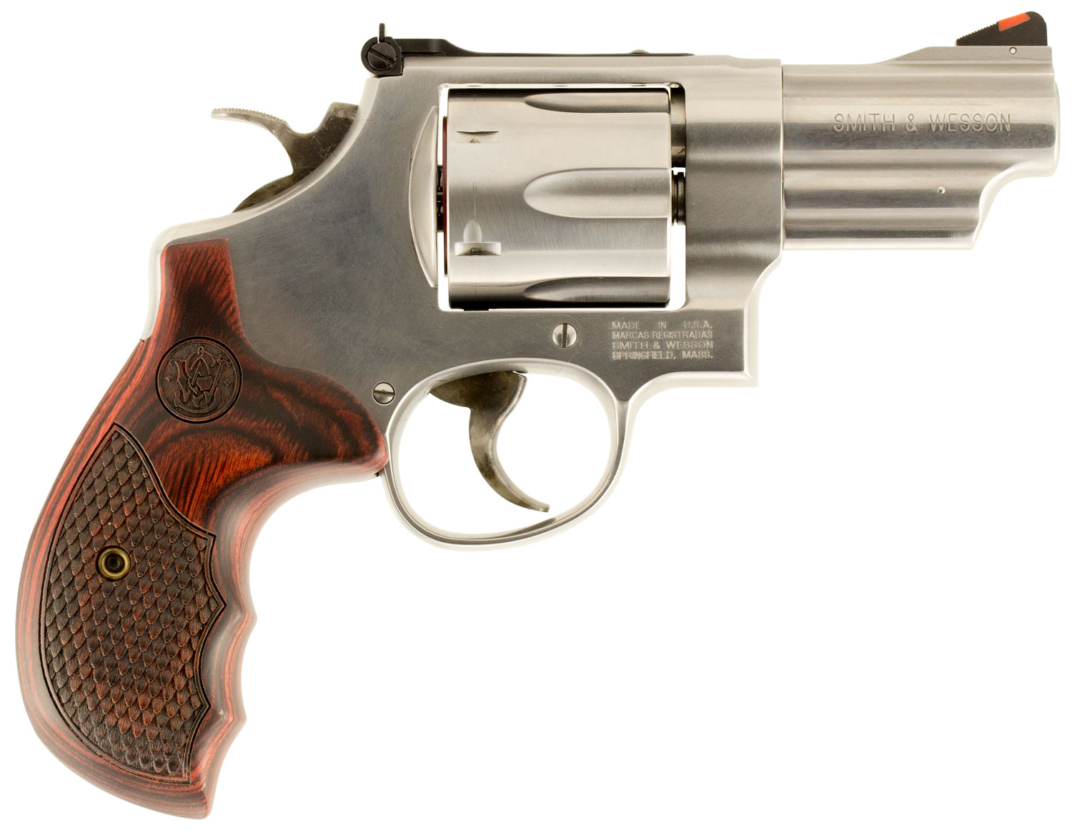 (image for) Smith & Wesson 150715 Model 629 Deluxe 44 Rem Mag or 44 S&W Spl Stainless Steel 3" Barrel & 6rd Cylinder, Satin Stainless Steel N-Frame, Textured Wood Grip
