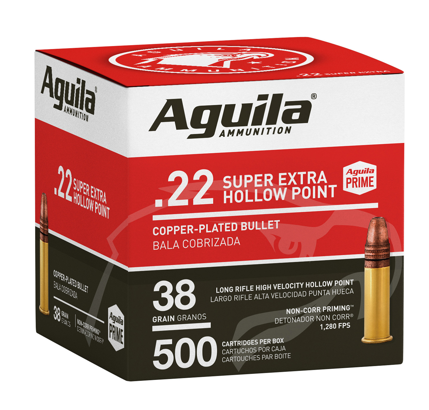 (image for) Aguila 1B221118 Super Extra Rimfire 22LR 38gr Copper Plated Hollow Point - 500 Rounds