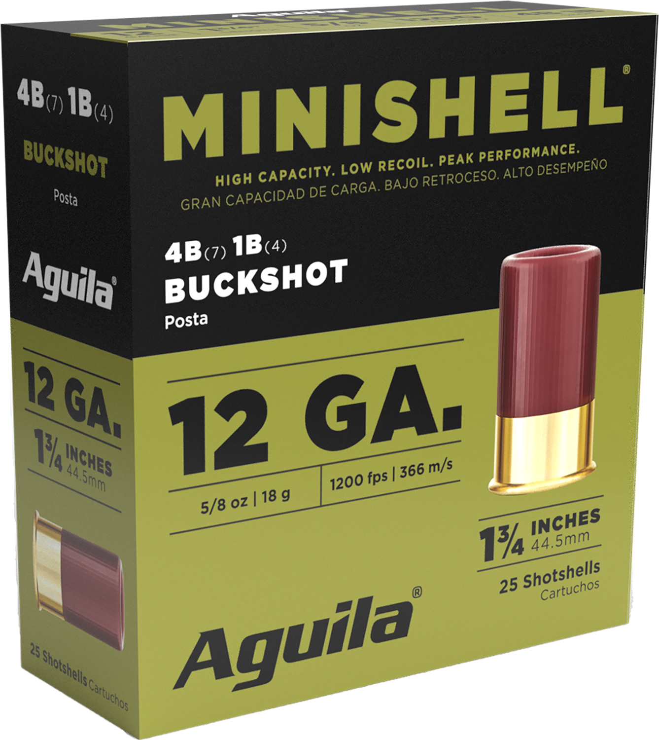 (image for) Aguila 1CHB1385 Minishell Buckshot 12Gauge 1.75" 5/8oz 4B(7P)/1B(4P) Shot - 25 Shells - Click Image to Close