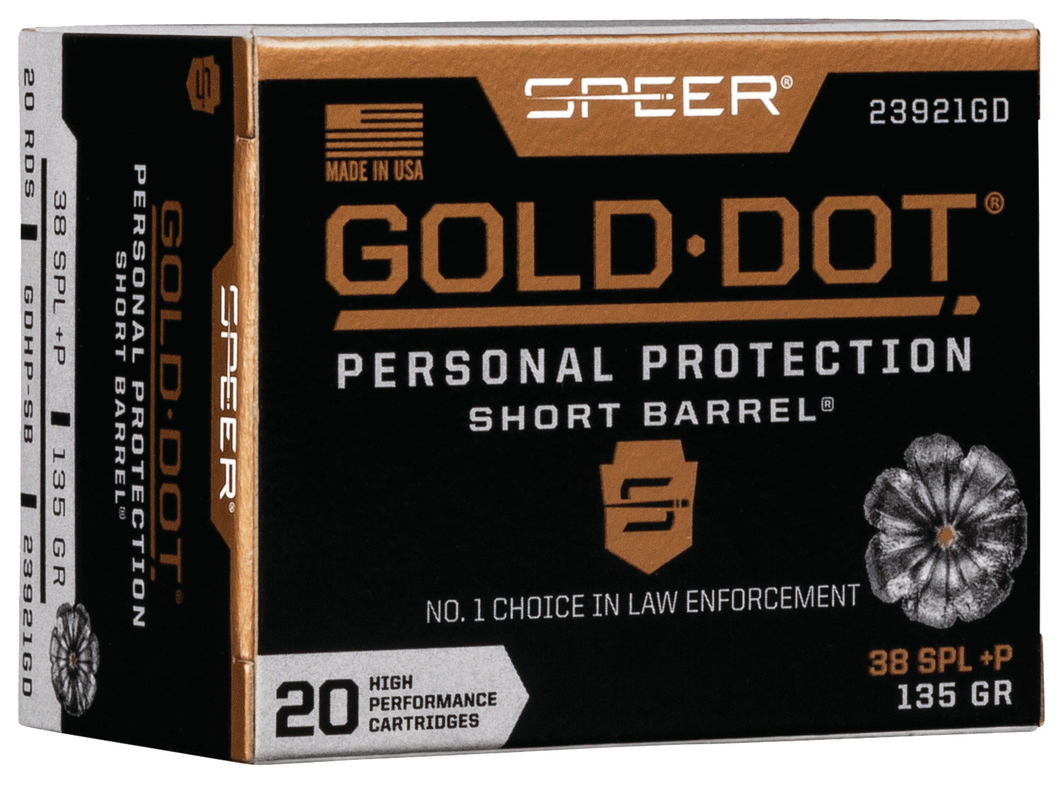 (image for) Speer 23921GD Gold Dot Personal Protection Short Barrel 38Special+P 135gr Hollow Point - 20 Rounds