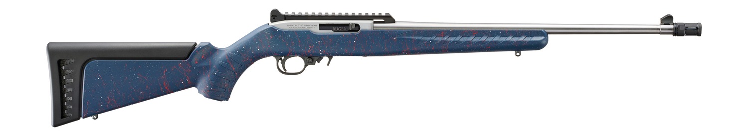 (image for) Ruger 32039 10/22 250th Anniversary 22 LR 10+1 18.5" Stainless Threaded Barrel, Engraved Stainless Steel Receiver w/Picatinny Rail, Liberty Blue w/Red & White Splatter Ruger Stock