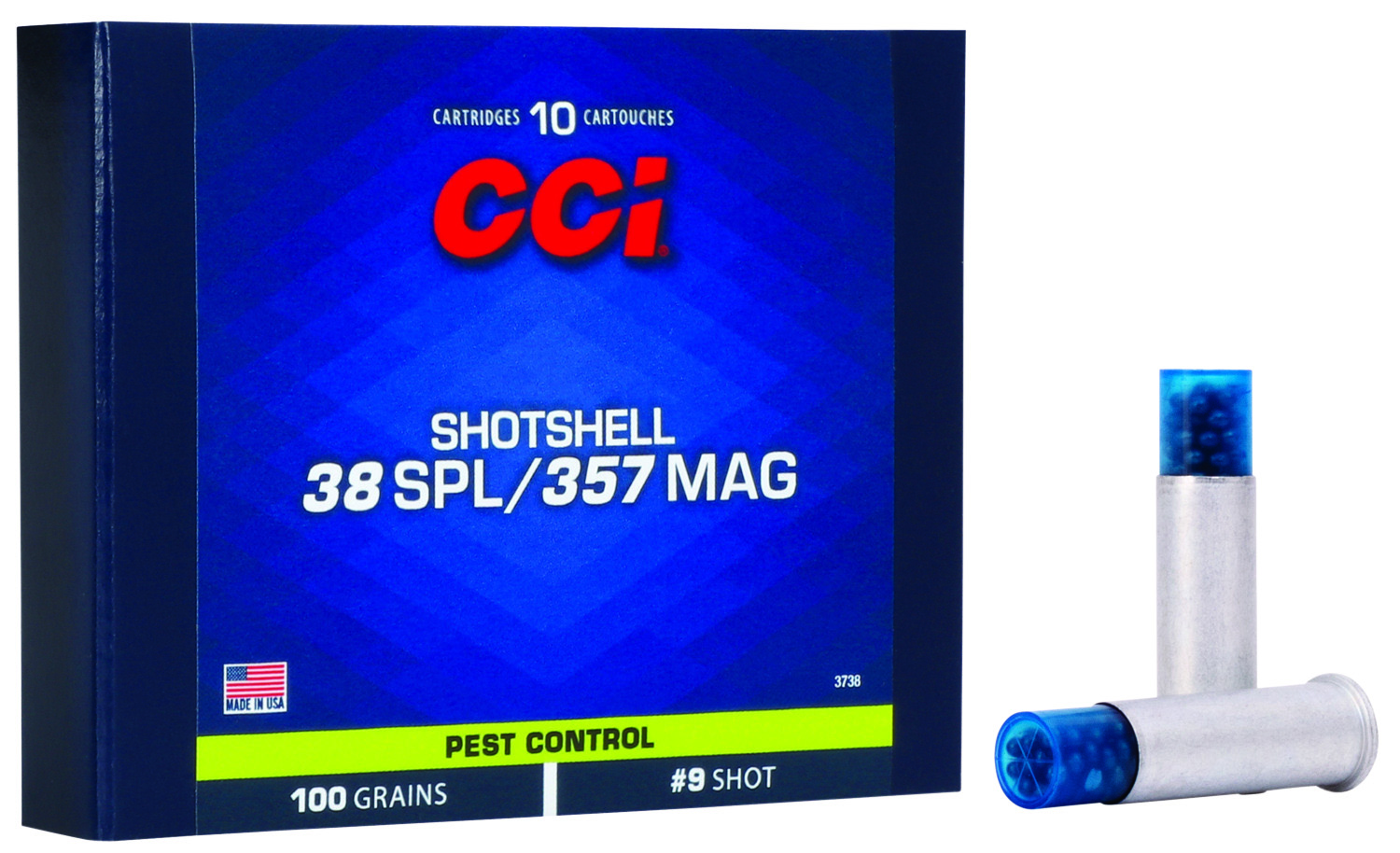 (image for) CCI 3738 Pest Control Shotshell 38 Special 357 Mag 100 gr Shotshell #9 Shot - 10 Rounds - Click Image to Close