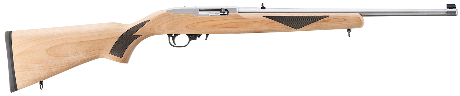 (image for) Ruger 41275 10/22 75th Anniversary Sporter 22 LR 10+1 18.50" Satin Stainless Steel Barrel & Receiver, Natural Wood w/Black Checkering Fixed Stock, Scope Base Adapter