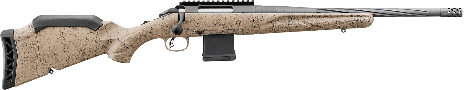 (image for) Ruger 46919 American II Ranch 5.56 10+1 16.10" Cobalt Cerakote Spiral Fluted Threaded Barrel & Alloy Steel Receiver w/Picatinny Rail, FDE Splatter Adj Comb & LOP Synthetic Stock, Right Hand