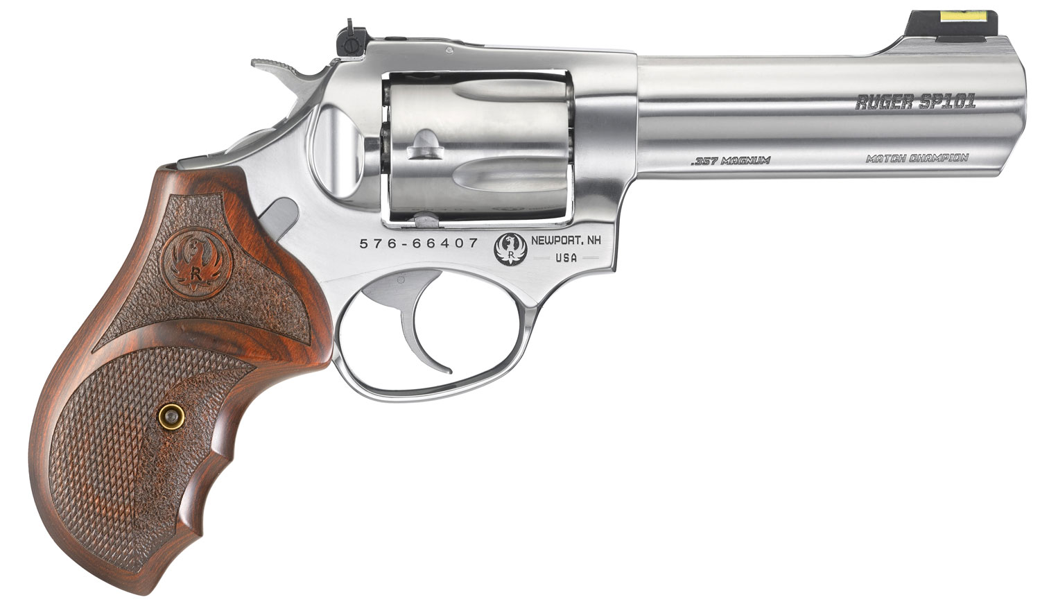(image for) Ruger 5782 SP101 Match Champion 357 Mag 4.20" Barrel 5rd Triple-Locking Cylinder, Gloss Stainless Steel, Altamont Stippled/Checkered Hardwood Grip, Transfer Bar Safety