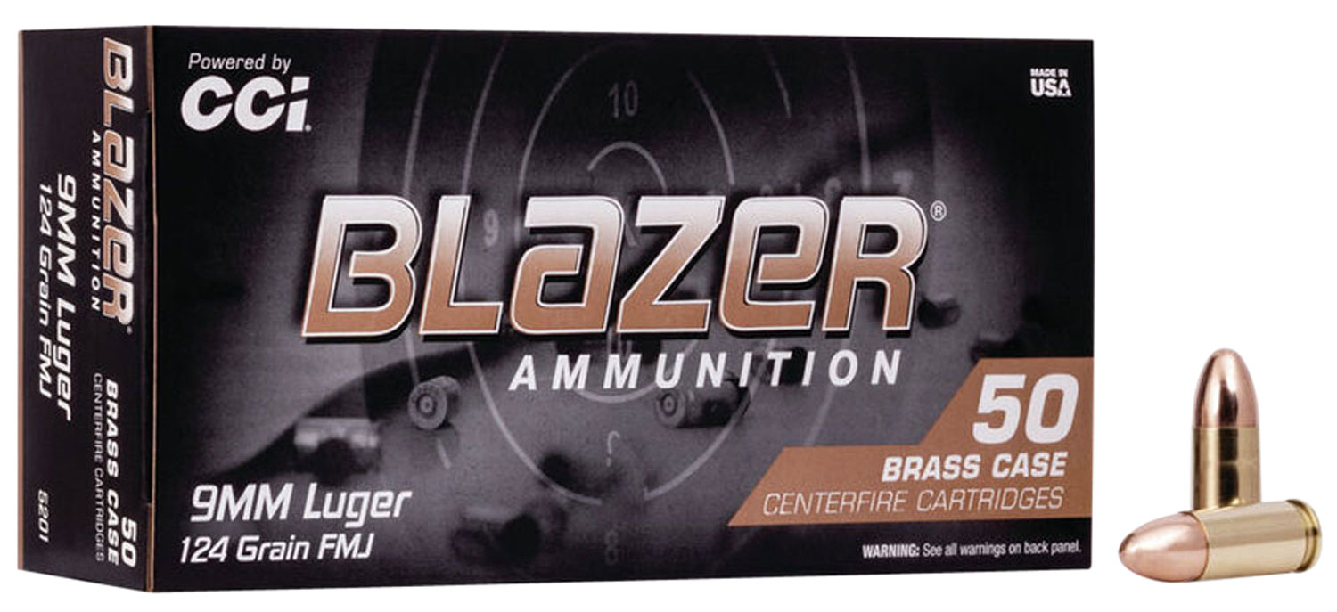 CCI 5201 Blazer Brass 9mm Luger 124 gr FMJ - 1000 Rounds