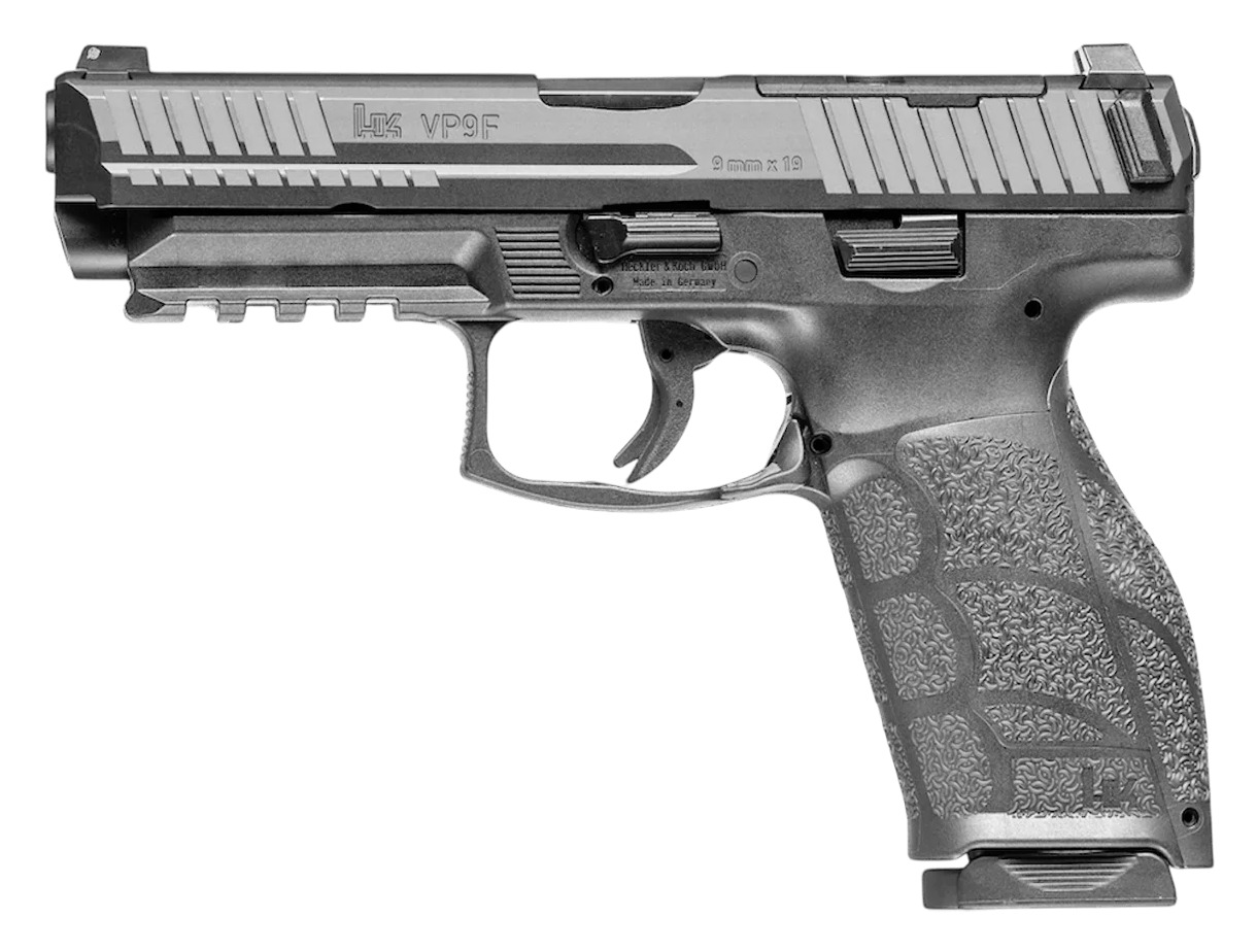 (image for) HK 81001497 VP9 A1 w/Optic Full Size Frame 9mm Luger 10+1 4.53" Black Steel Polygonal Rifled Barrel & Optic Ready/Serrated Slide, Black Frame w/Rail, Interchangeable Backstrap Grip, Ambi