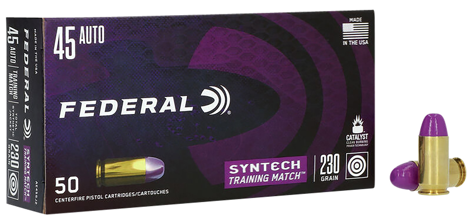 (image for) Federal AE45SJ2 Syntech Training Match 45ACP 230gr Total Syntech Jacket Flat Nose - 50 Rounds