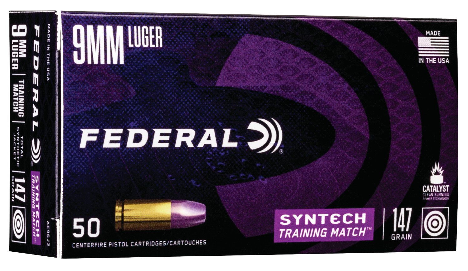 (image for) Federal AE9SJ3 Syntech Training Match 9mm Luger 147 gr Total Syntech Jacket Flat Nose - 50 Rounds - Click Image to Close
