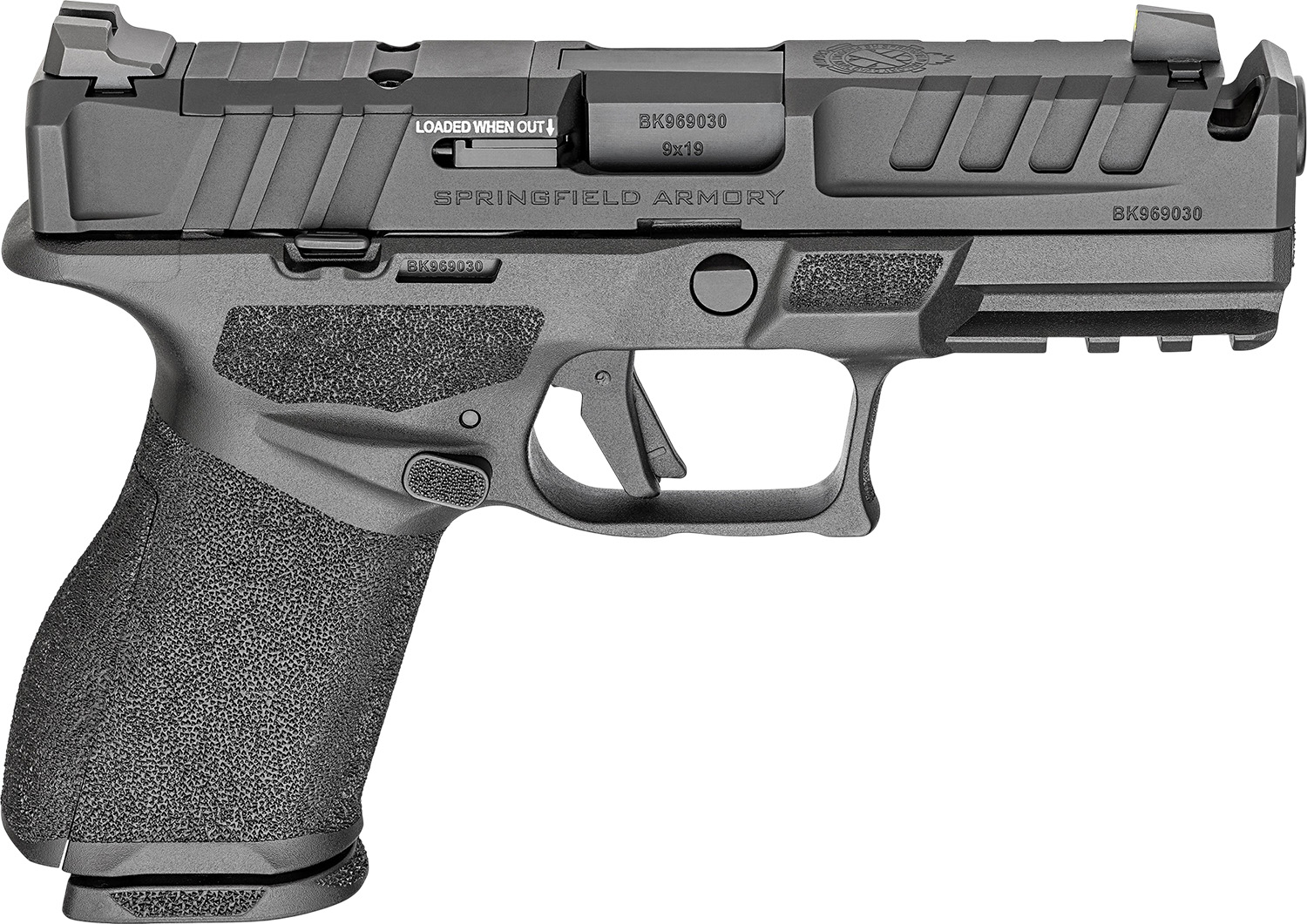 (image for) Springfield Armory EC9409BCAUCOMP Echelon Comp *CA Compact 9mm 10+1 4" Black Ported Barrel, Black Steel Integrated Compensator/OR/Serrated Slide, Black Frame w/Picatinny Rail, Textured Grip