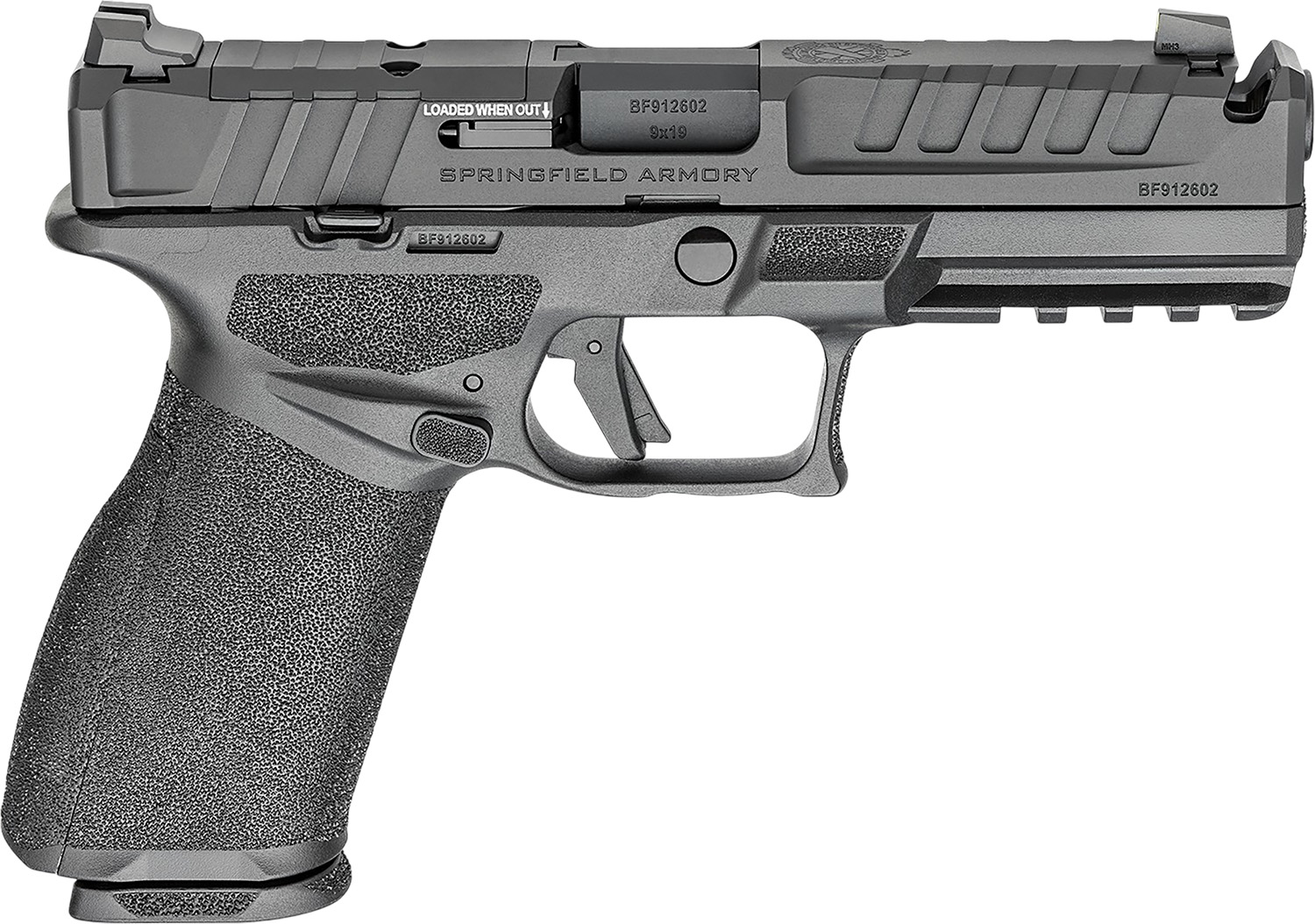 (image for) Springfield Armory EC9459BCAUCOMP Echelon Comp *CA Full Size 9mm 10+1 4.5" Ported Barrel, Compensator/OR/Serrated Slide, Black Polymer Frame w/Picatinny Rail, Textured Grip