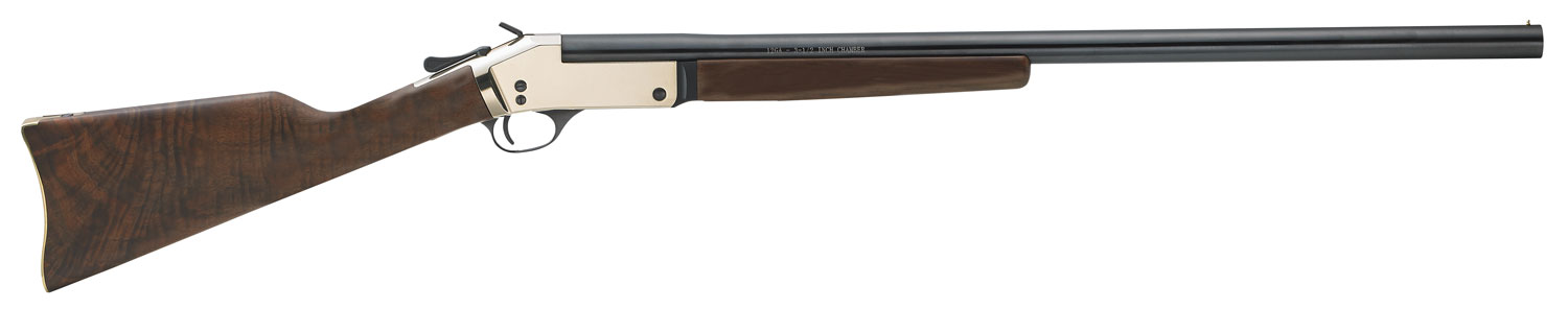 (image for) Henry H015B12 Single Shot 12 Gauge with 28" Blued Barrel, 3.5" Chamber, 1rd Capacity, Polished Brass Metal Finish & American Walnut Stock Right Hand (Full Size)
