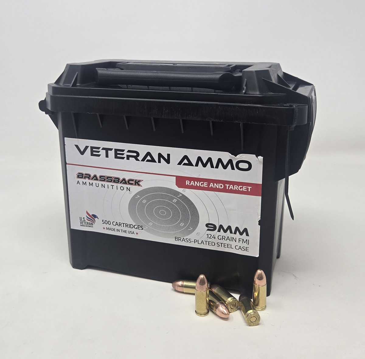 (image for) Hyperion Veteran Ammo 9mm Brass Plated Steel Case HMCAN9124BPS500 124 Grain Full Metal Jacket CAN - 500 Rounds