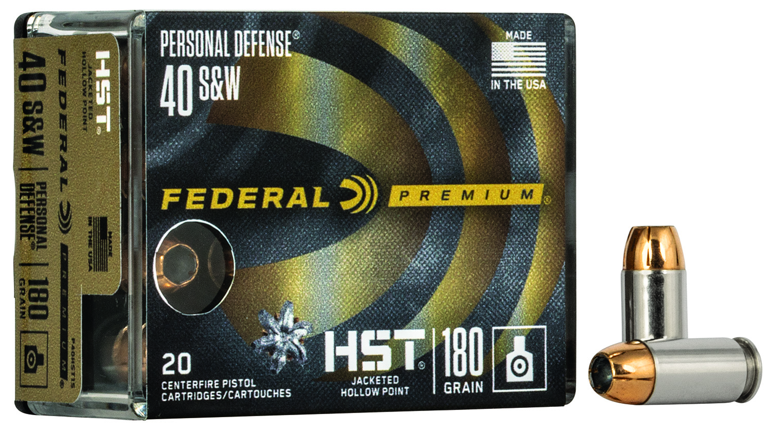 (image for) Federal P40HST1S Premium Personal Defense 40S&W 180gr HST Jacketed Hollow Point - 20 Rounds