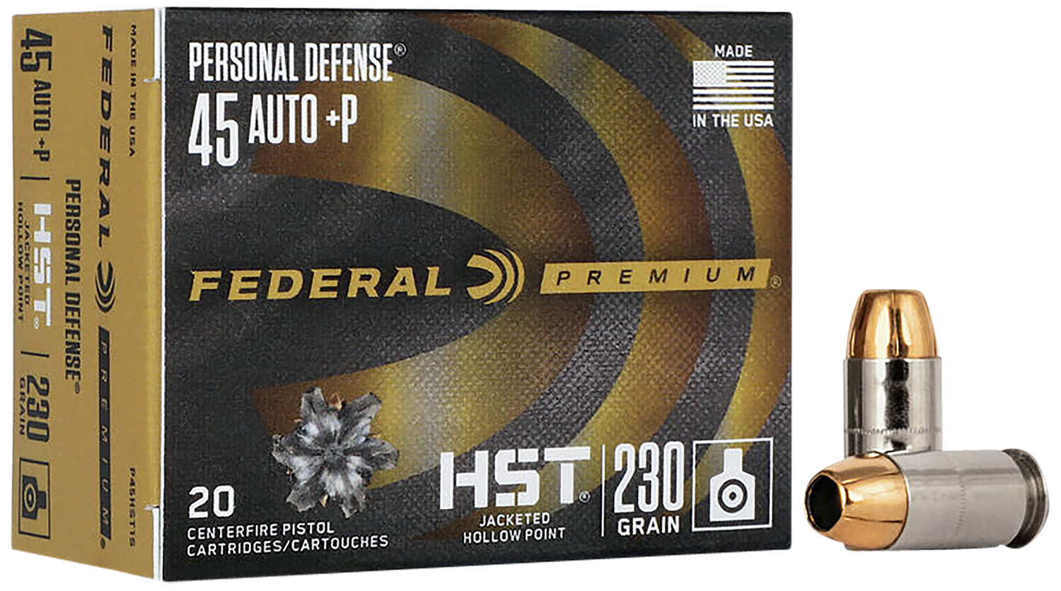 (image for) Federal P45HST1S Premium Personal Defense 45 ACP +P 230 gr HST Jacketed Hollow Point - 20 Rounds