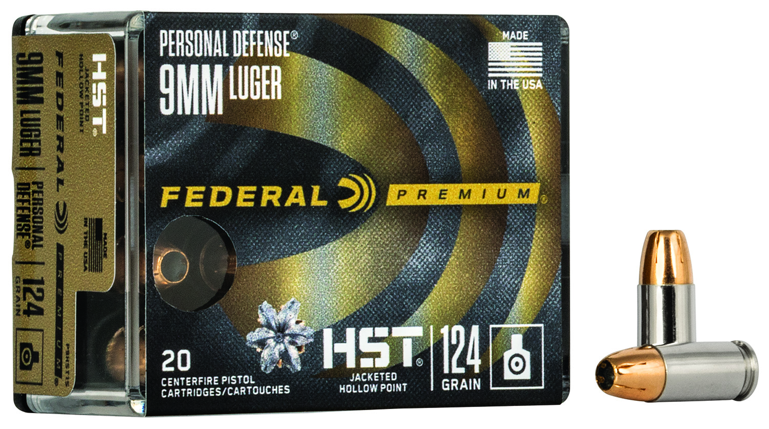 (image for) Federal P9HST1S Premium Personal Defense 9mm Luger 124gr HST Jacketed Hollow Point - 20 Rounds