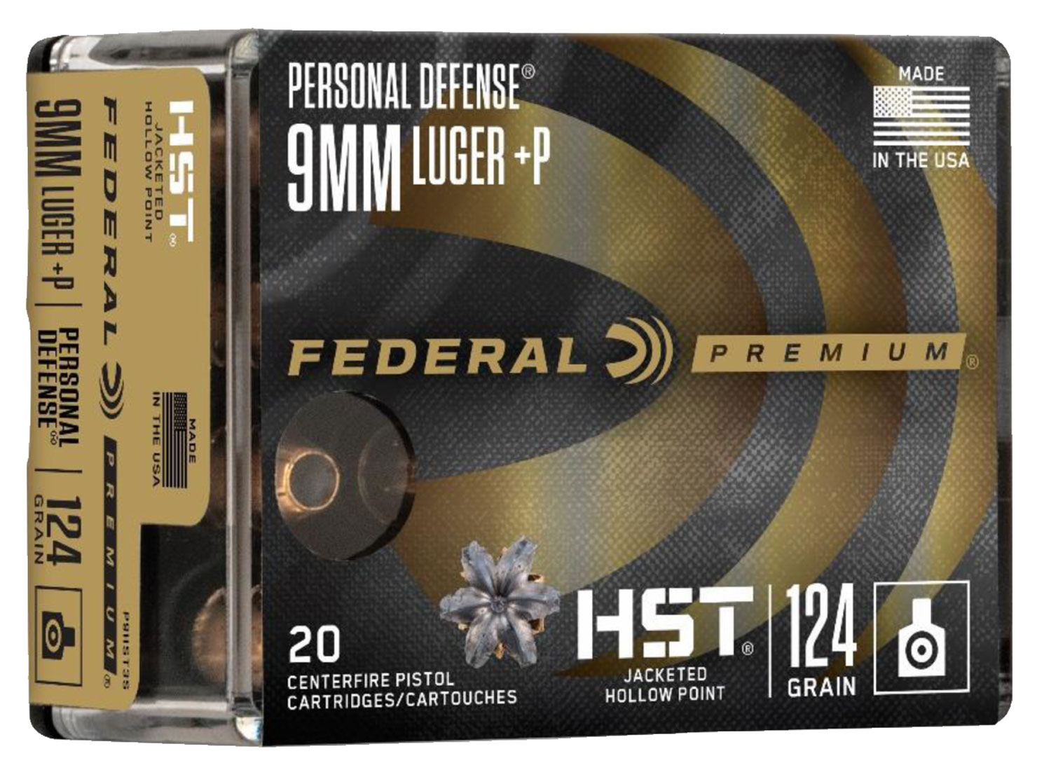 (image for) Federal P9HST3S Premium Personal Defense 9mmLuger+P 124gr HST Jacketed Hollow Point - 20 Rounds