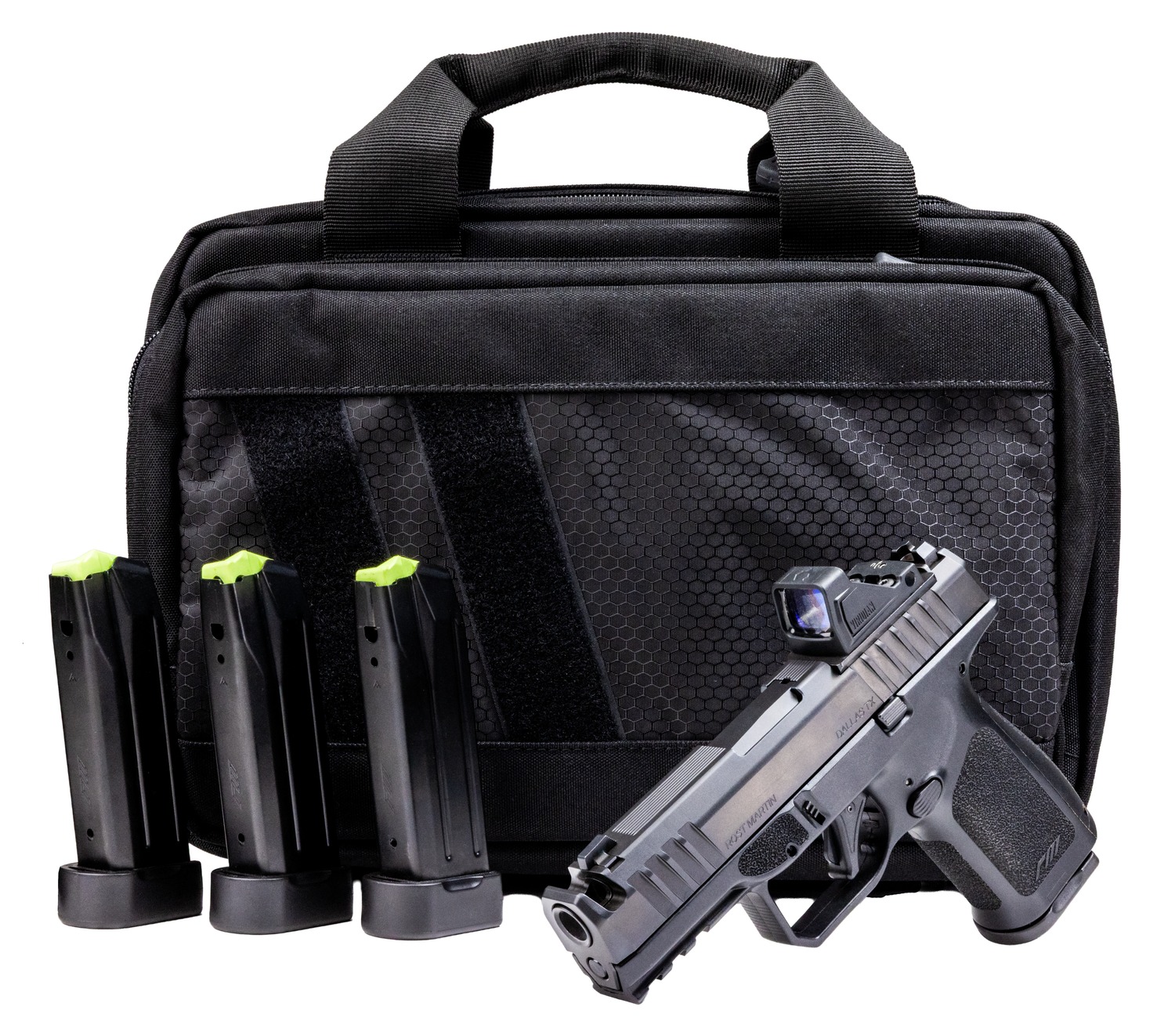 (image for) Rost Martin RM1CBLKOSP10CA(COMP)-P RM1C Bundle *CA Compact 9mm 10+1 4" Black Nitron Steel Integrated Compensator/Serrated w/Optic Slide, w/Picatinny Rail, Viridian RFX-11 Gr
