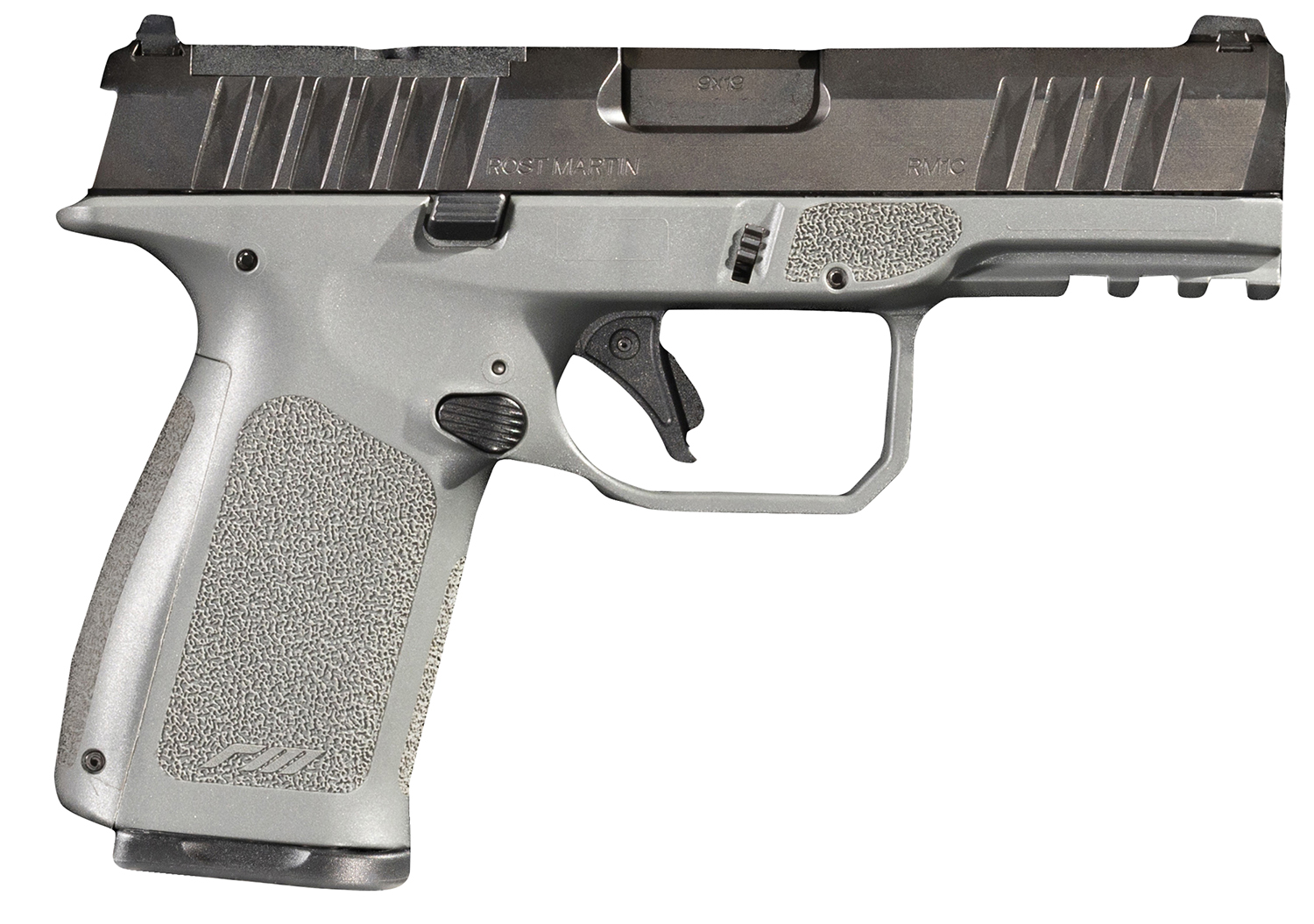 (image for) Rost Martin RM1CGRYOSP10CA RM1C *CA Compliant 9mm Luger 10+1 4" Black Compensated Match Grade Barrel, Black Tenifer Optic Ready/Serrated Steel Slide, Stone Gray Polymer Frame w/Picatinny Rail