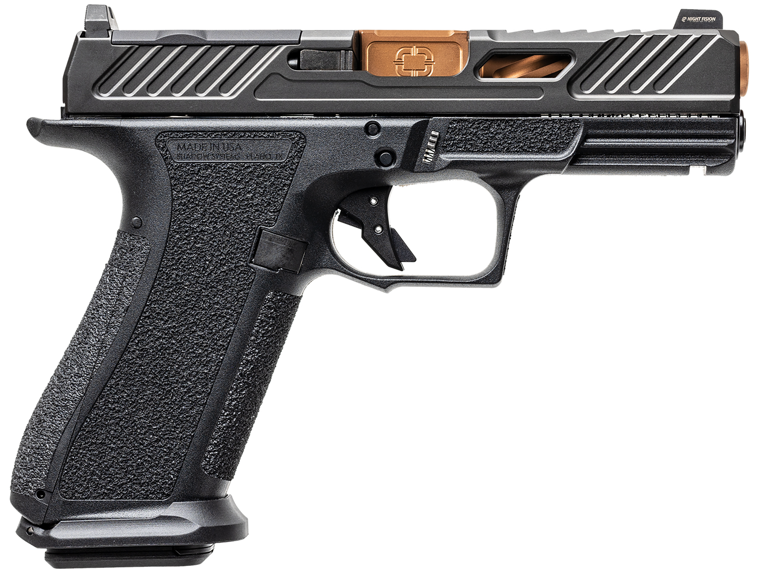 (image for) Shadow Systems SS3039CA XR920 Elite *CA* 9mm 10+1 4" Bronze Match Grade Spiral Barrel, Black Nitride Optic Cut/Serrated/Window Cut Stainless Steel Slide, Black Interchangeable Backstrap Grip