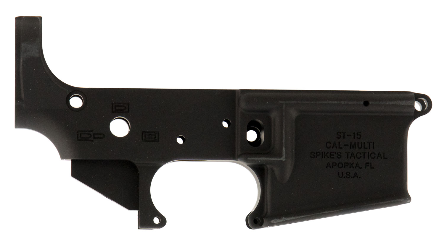 (image for) Spikes STLS045 No Logo Stripped Lower Receiver Multi-Caliber 7075-T6 Aluminum Black Anodized for AR-15