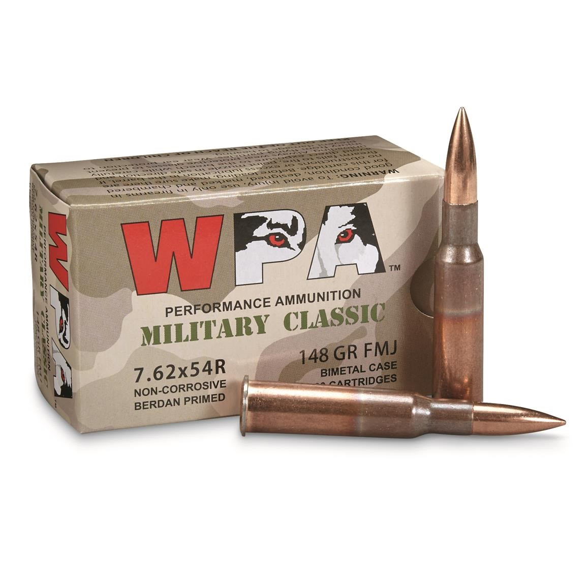 (image for) Wolf Military Classic 7.62x54R Ammunition 148 Grain FMJ - 500 Rounds