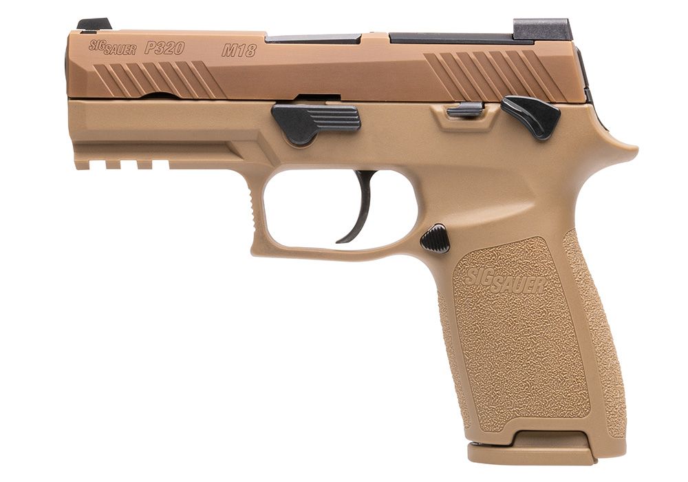(image for) Sig Sauer, P320, M18, 9MM, 3.9" Barrel, PVD Finish, Coyote Tan, SIGLITE Night Sights, Manual Thumb Safety, Optics Ready, 10 Rounds