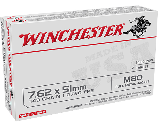 (image for) Winchester Ammo WM80 USA M80 7.62x51mm NATO 149 gr FMJLC - 100 Rounds